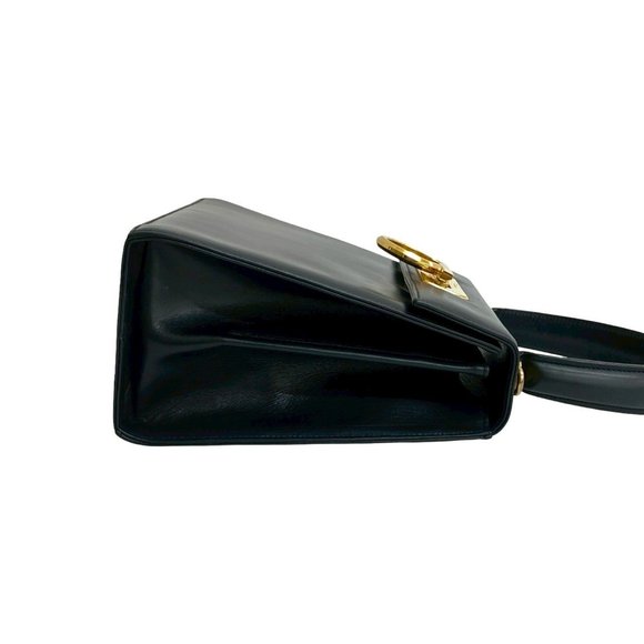 Salvatore Ferragamo Gancini hardware leather handbag tote bag in dark navy, - Picture 6 of 10